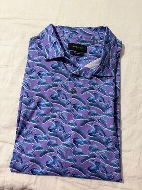 Bugatchi Purple Polo with Blue feather Print